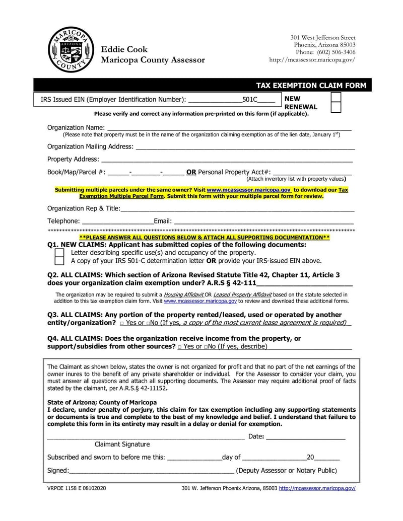 Thumbnail of Tax Exemption Claim Form - Aug 2020 - page 0