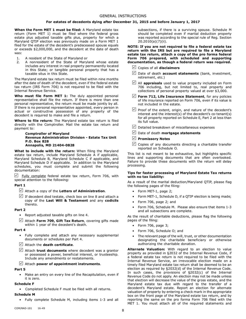 Large thumbnail of Maryland Estate Tax Return - Sep 2017
