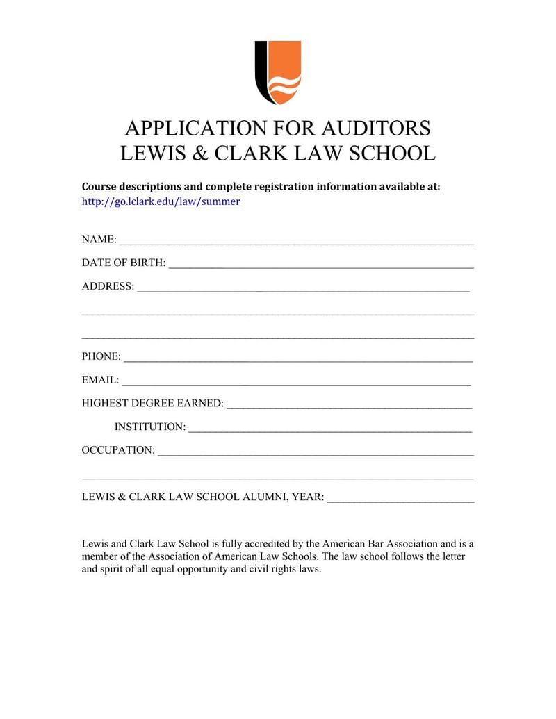 Large thumbnail of Application for Auditors Lewis & Clark Law School