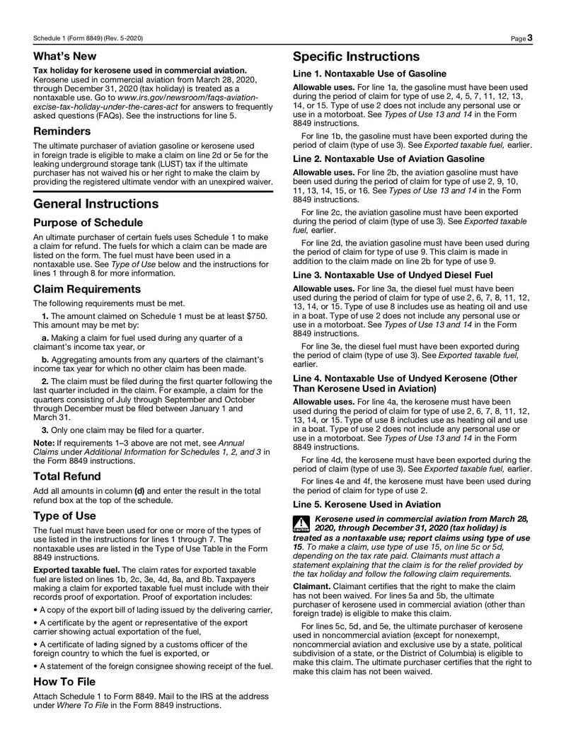 Large thumbnail of Schedule 1 (Form 8849) - May 2020