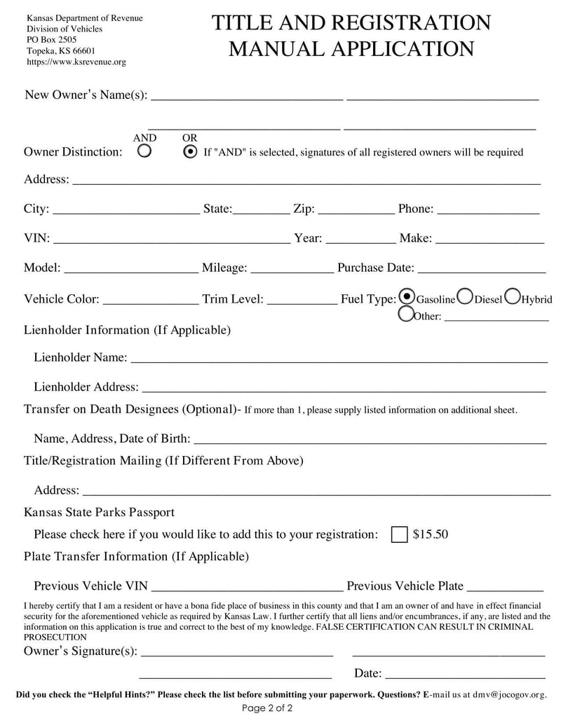 Large thumbnail of Johnson MV Title Drop Off Service Application for Recently Purchased Vehicle