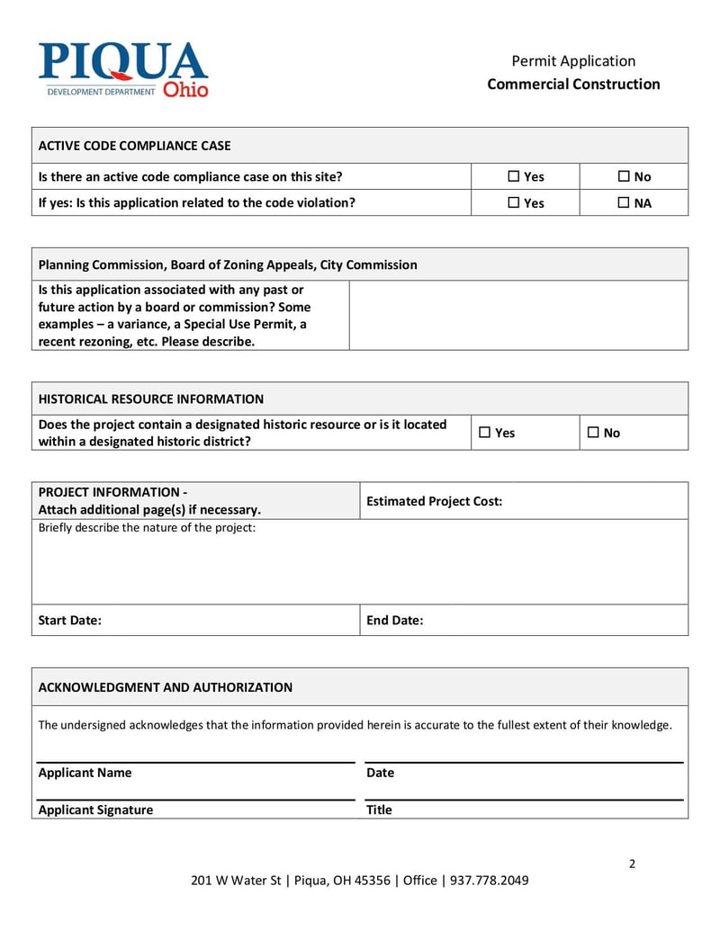 Large thumbnail of Commercial Construction Permit Application in Piqua - Mar 2020