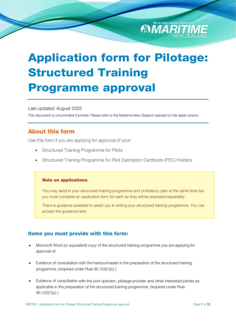 Large thumbnail of Application Form for Pilotage - Aug 2022