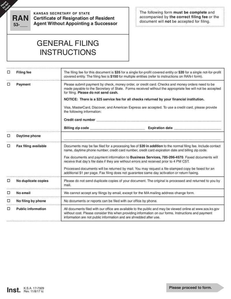Large thumbnail of Certificate of Resignation of Resident Agent Without Appointing a Successor - Nov 2017