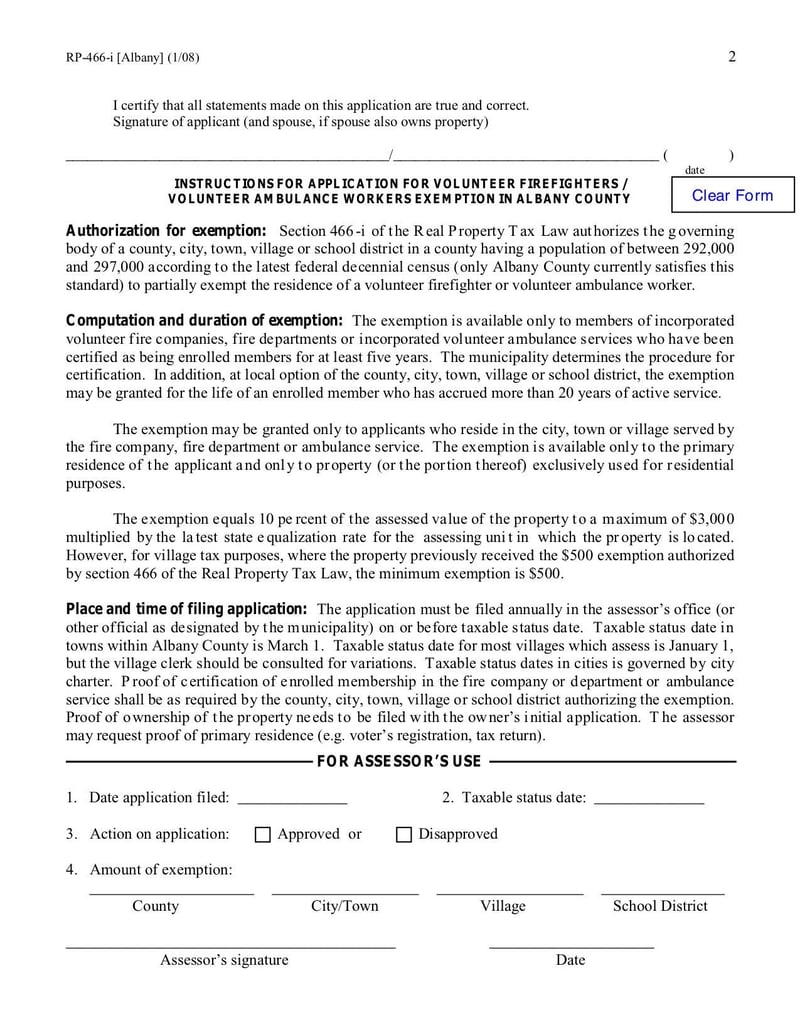 Thumbnail of Application for Volunteer Firefighters / Volunteer Ambulance Workers Exemption (Form RP-466-I) - Mar 2012 - page 1