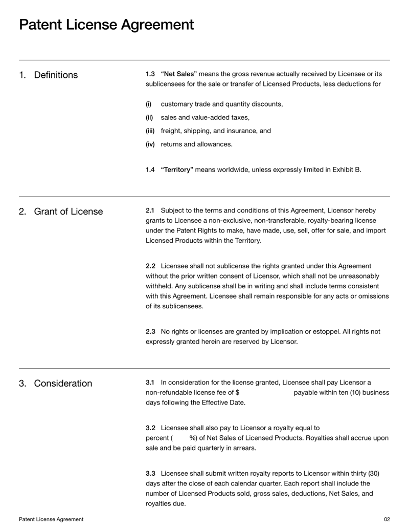 Patent License Agreement detailing royalty terms, license scope and patent protections