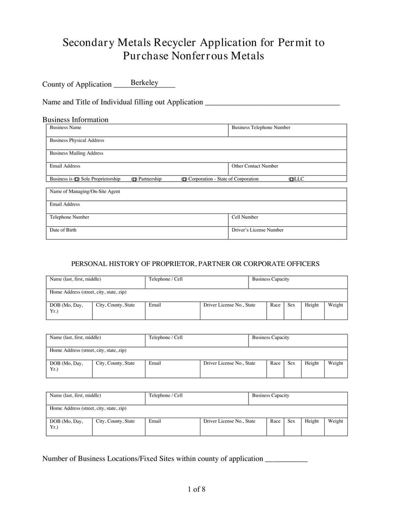Large thumbnail of Berkeley Secondary Metals Recycler Application for Permit to Purchase Nonferrous Metals