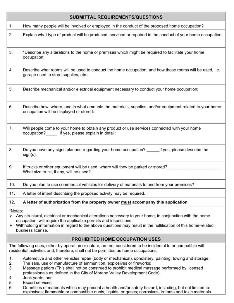 Large thumbnail of City of Moreno Valley Home Occupation Permit Application