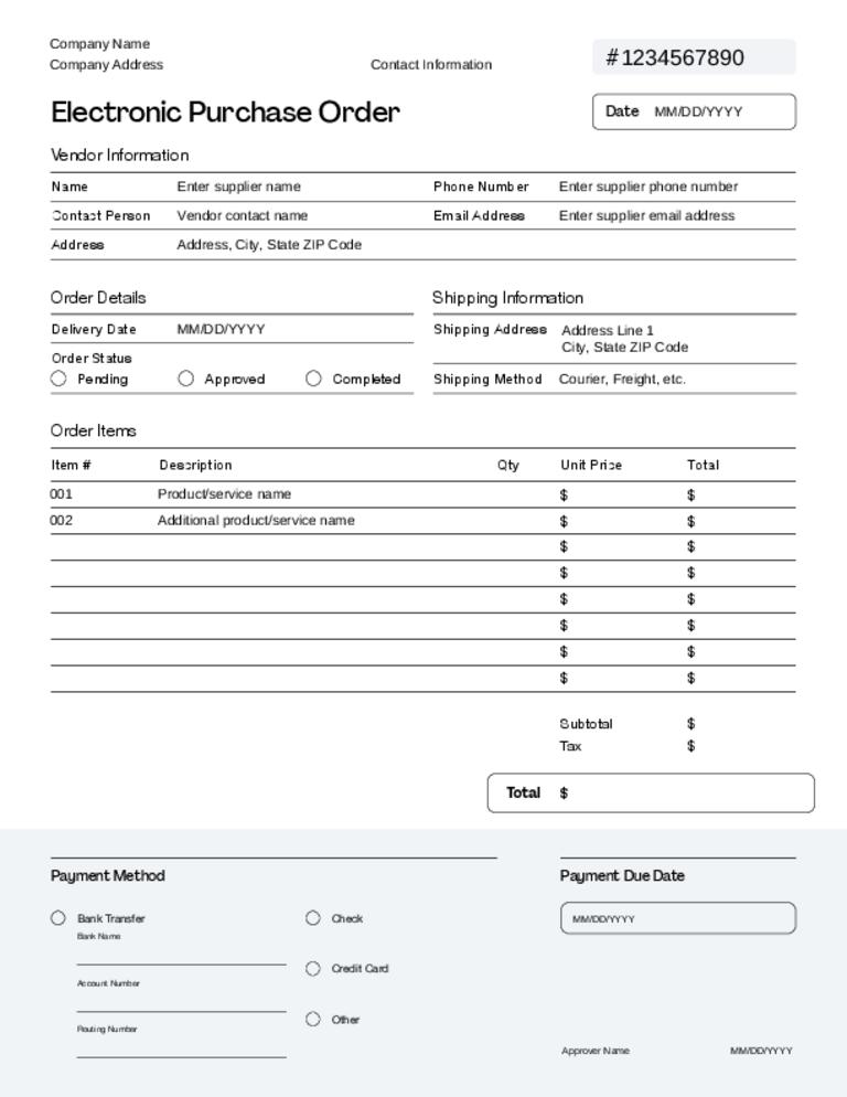 Large thumbnail of Electronic Purchase Order Template