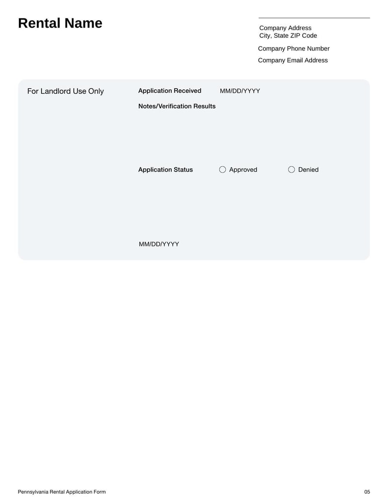 Rental Application Form Pennsylvania for submitting rental background in Pennsylvania