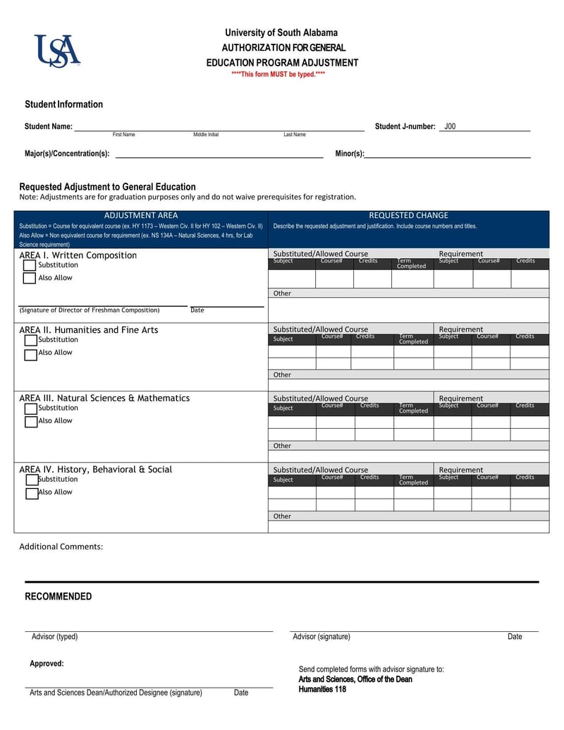 Large thumbnail of University of South Alabama Authorization for General Education Program Adjustment