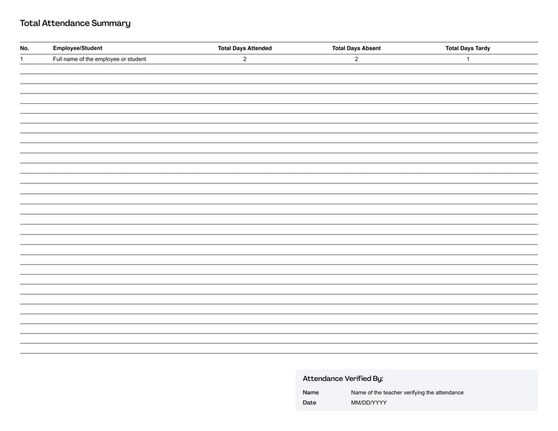 Attendance Sheet Template for keeping track of attendance records
