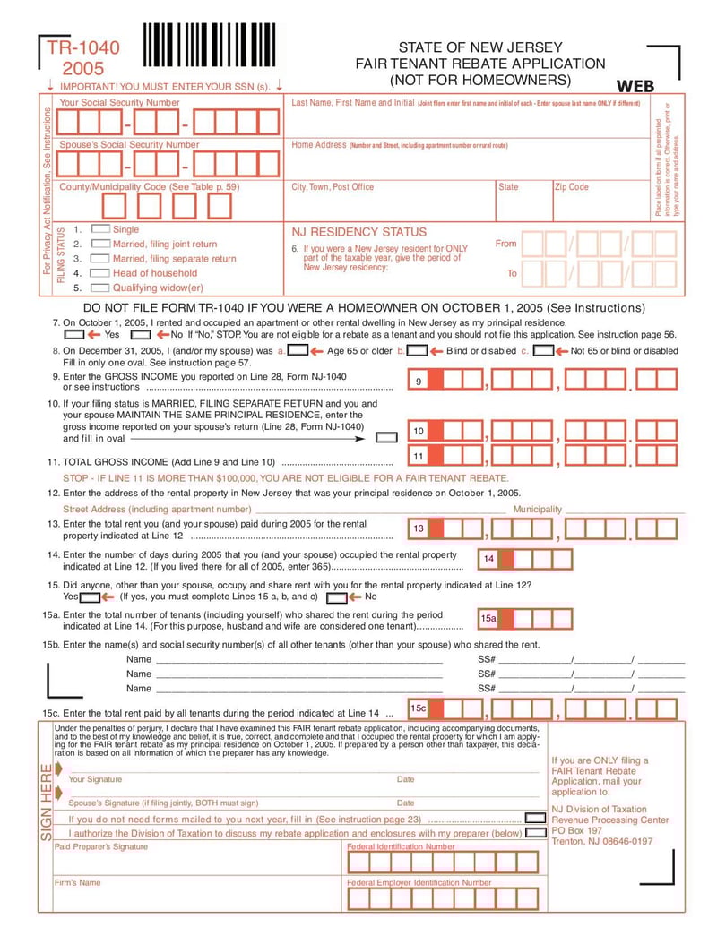 Large thumbnail of Form TR-1040 - Mar 2007