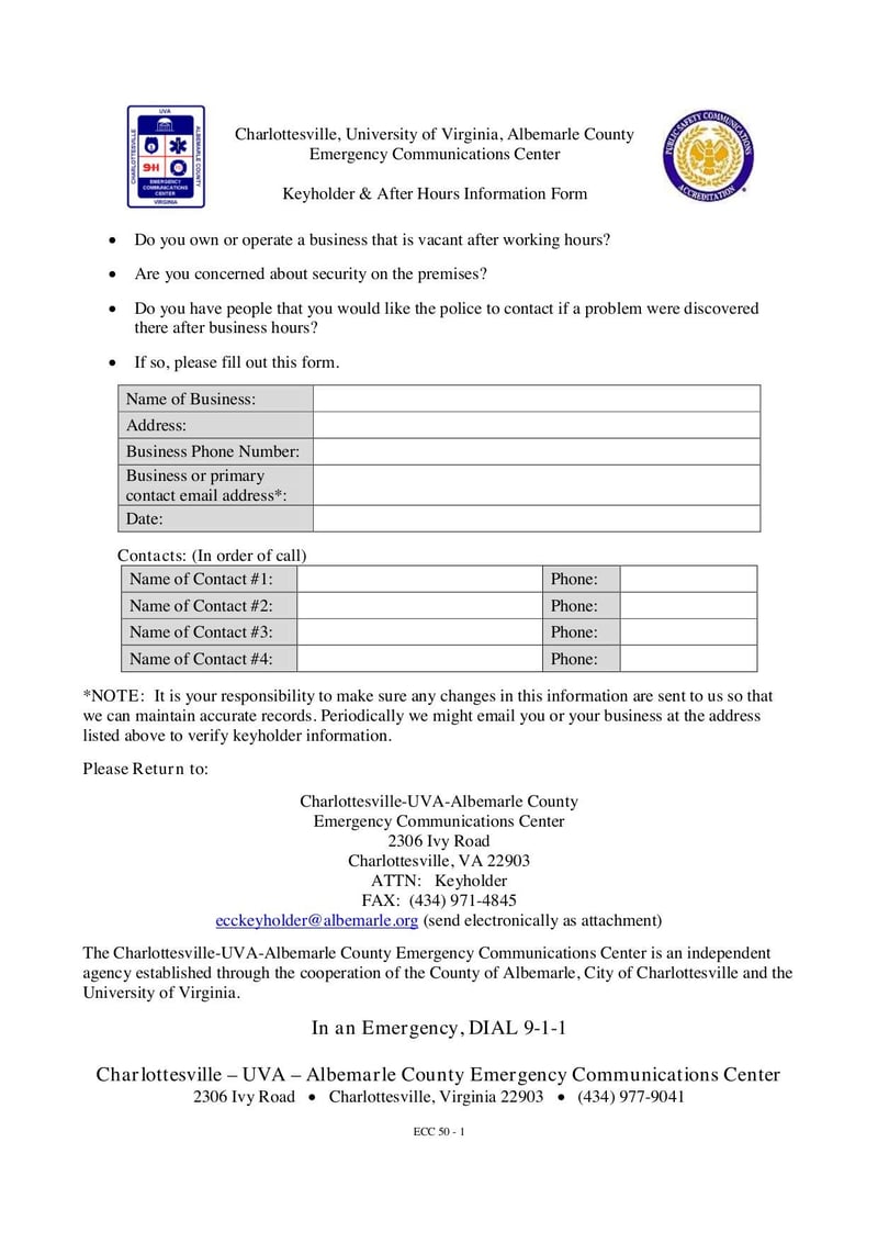 Large thumbnail of Keyholder & After Hours Information Form - Jul 2022