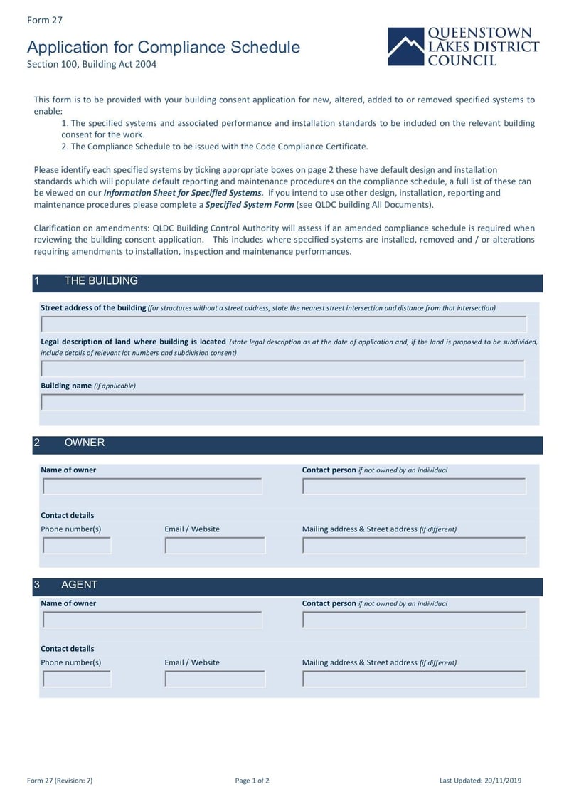 Large thumbnail of Form 27 Application for Compliance Schedule Rev 7 - Nov 2019