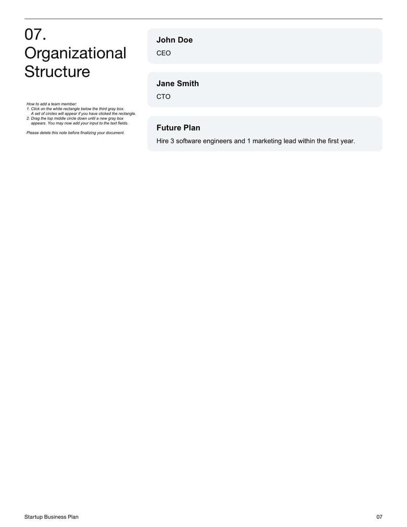 Startup Business Plan for presenting the business model, market research and growth strategy of a new venture