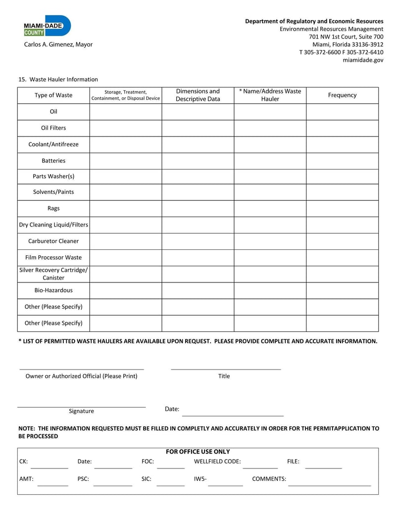 Large thumbnail of Miami-Dade County Application for Permit to Operate a Pollution Control Facility