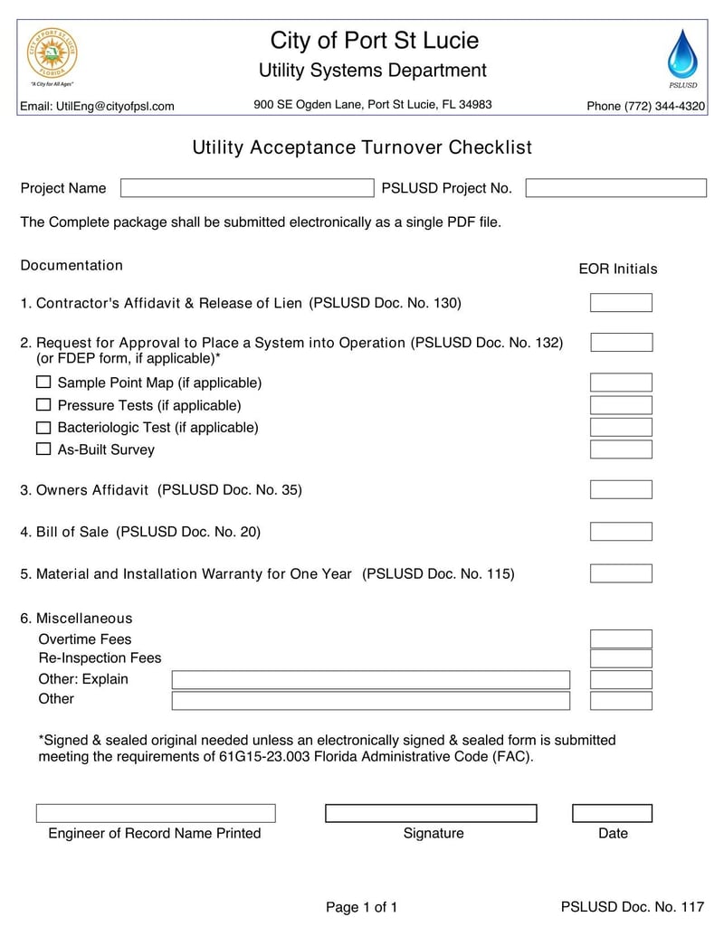 Large thumbnail of City of Port St Lucie Utility Acceptance Turnover Checklist