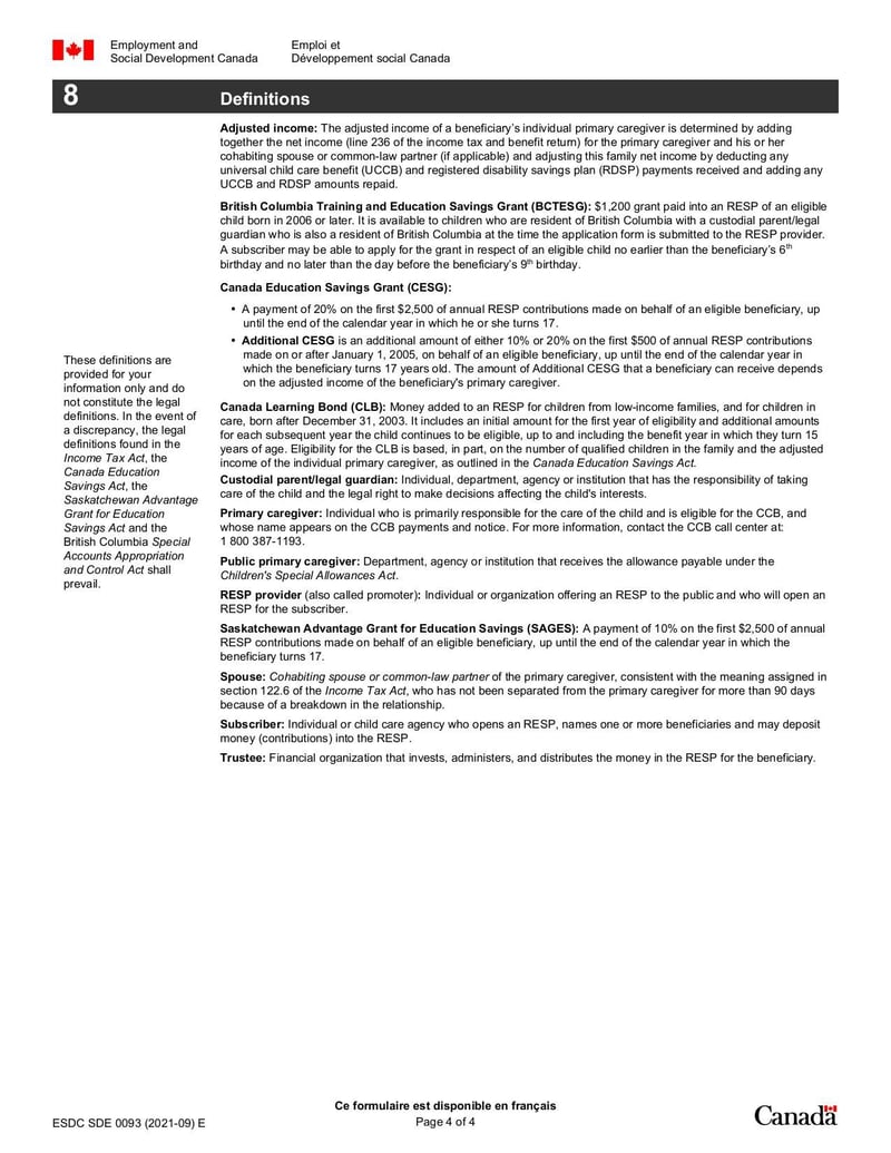 Form Application: Canada Education Savings Grant (CESG) and Canada 