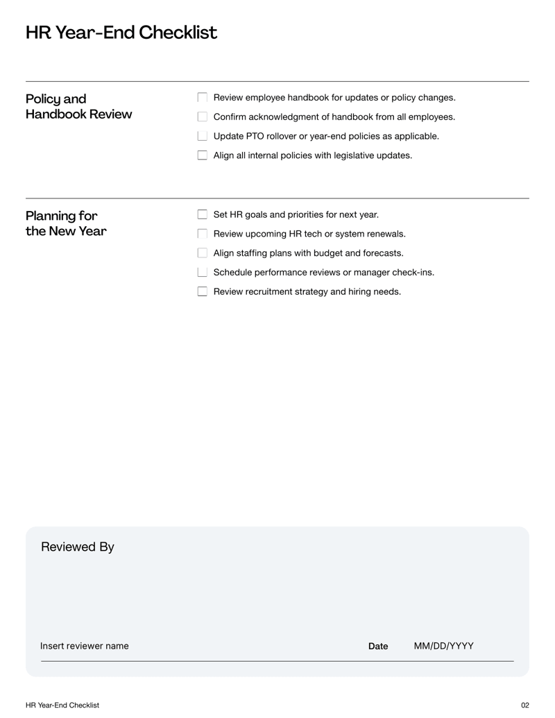 HR Year-End Checklist for wrapping up payroll, tax, benefits and compliance tasks before the new fiscal year