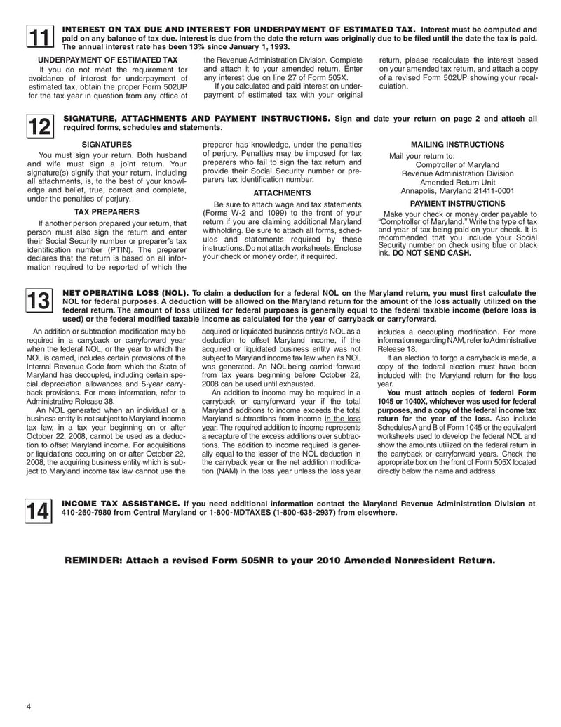 Large thumbnail of Maryland Tax Form 505X - Feb 2020
