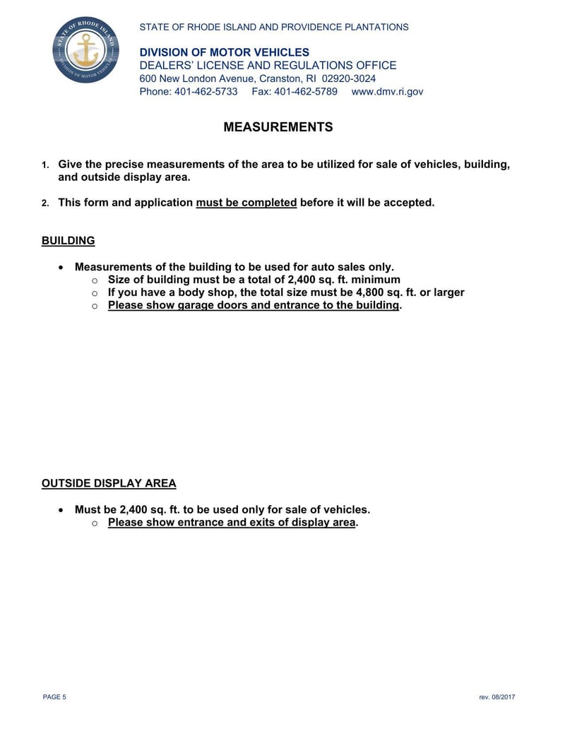 Large thumbnail of Rhode Island Application for New Dealership License (2017)