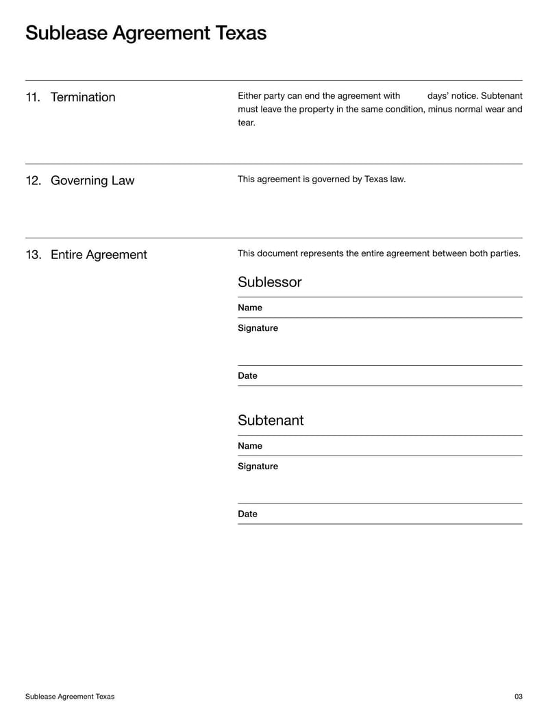 Texas Sublease Agreement for creating a legal sublease in Texas