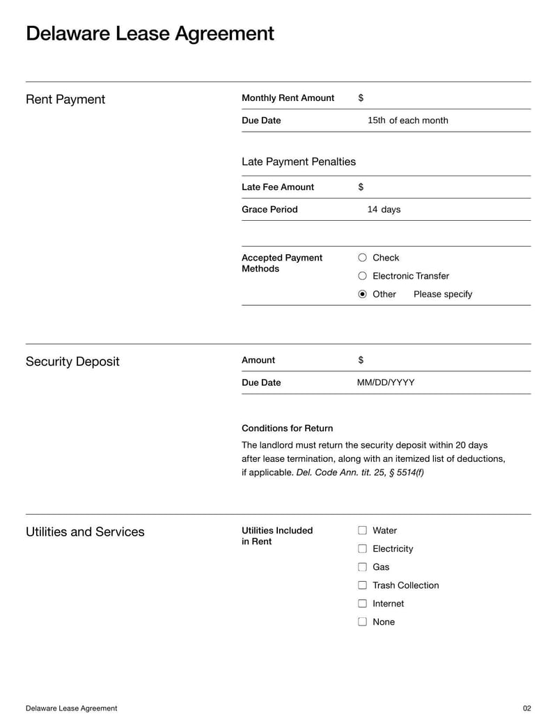 Large thumbnail of Delaware Lease Agreement Template