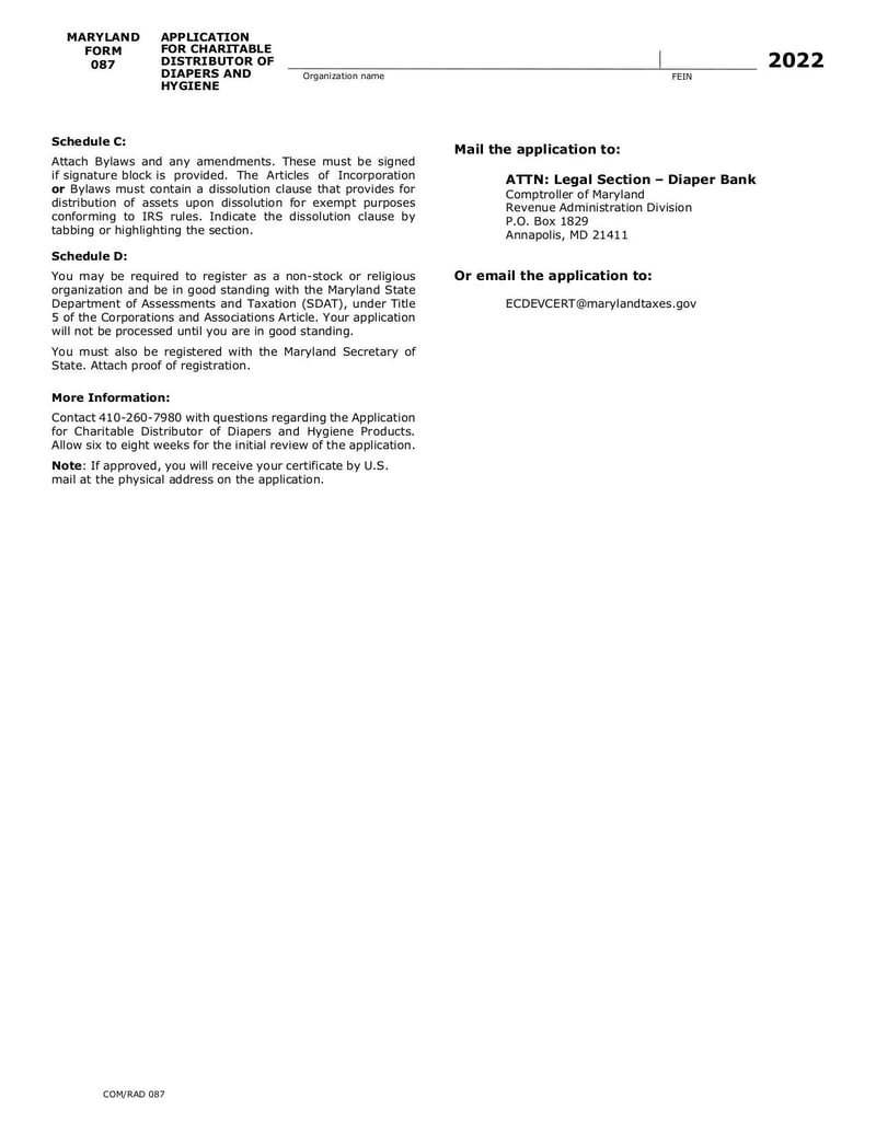 Large thumbnail of Maryland Sales and Use Tax Return Form 087 - Dec 2022