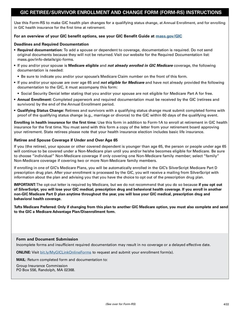Large thumbnail of Retiree & Survivor Enrollment/Change Form (RS) - Mar 2022