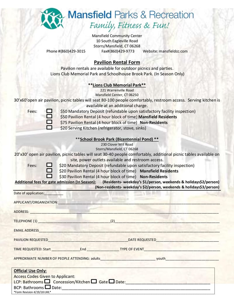 Large thumbnail of Pavilion Rental Form - Apr 2018