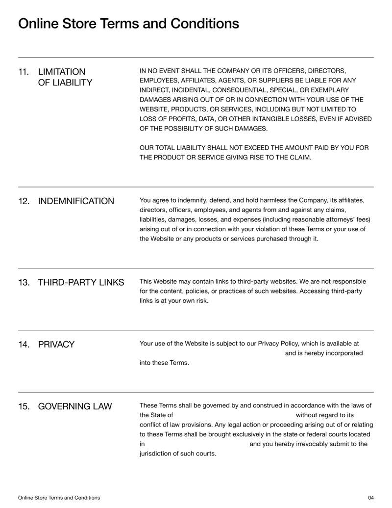 Online Store Terms and Conditions covering purchase terms, payment and dispute resolution