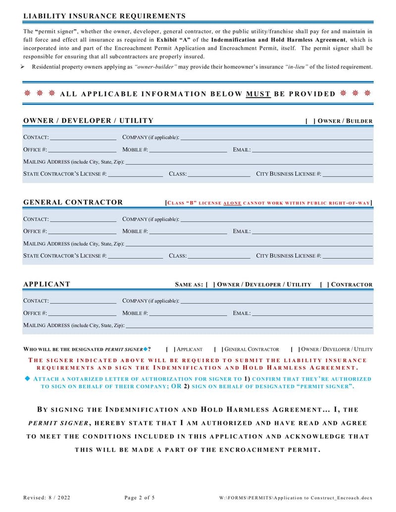Large thumbnail of Application for Construction/Encroachment Permit - Aug 2022