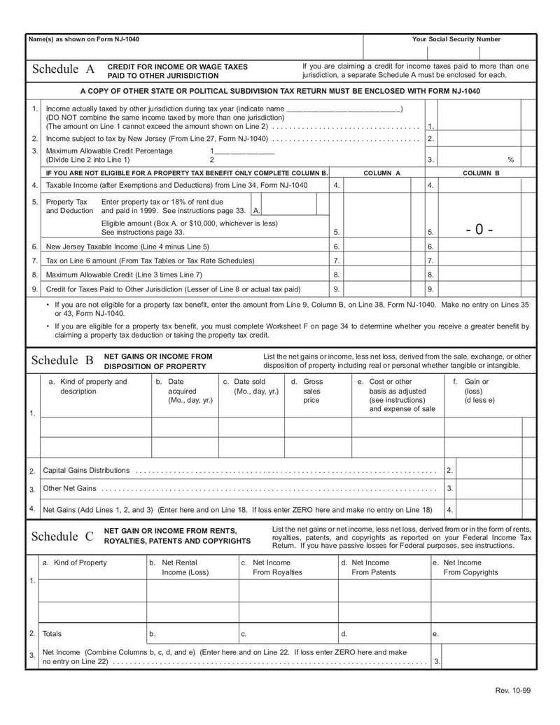 Large thumbnail of NJ 1040 Schedules A, B and C - Aug 2007