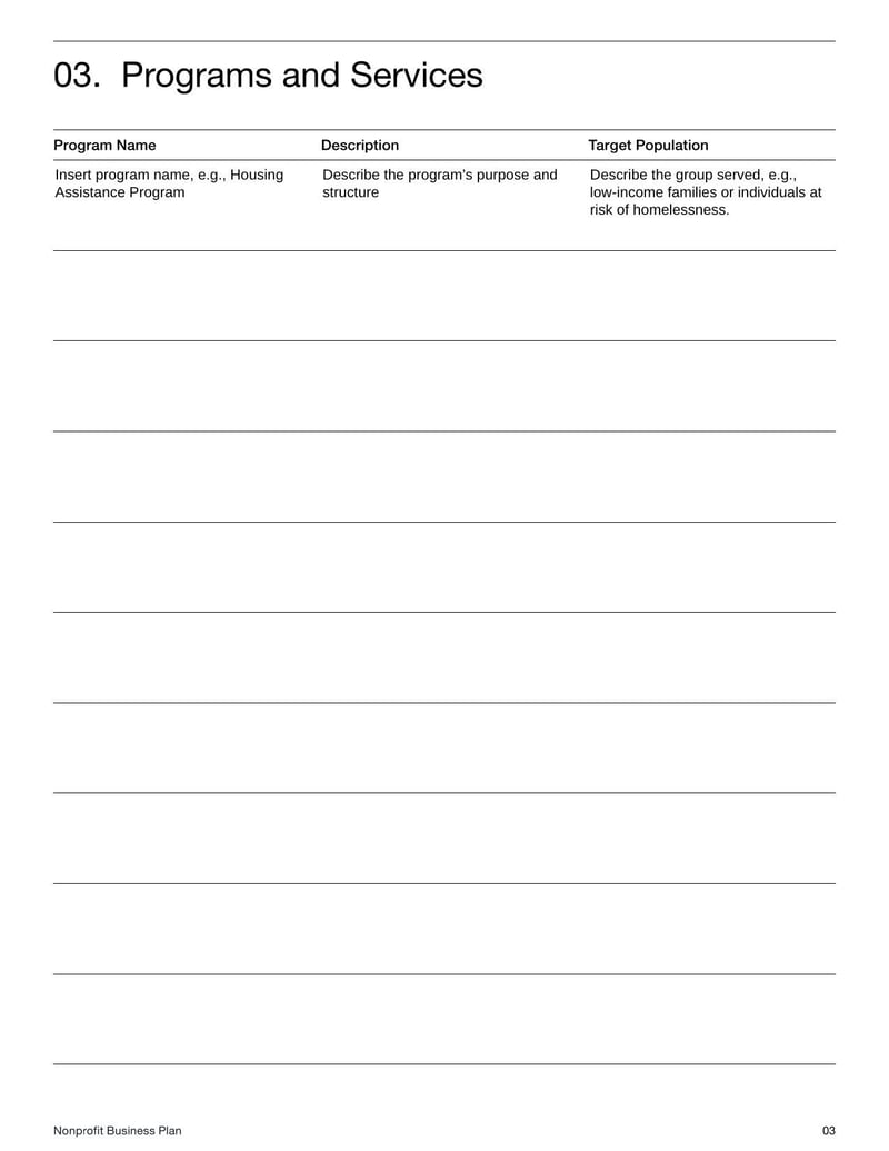 Nonprofit Business Plan Template for mission-driven organizations seeking funding and growth