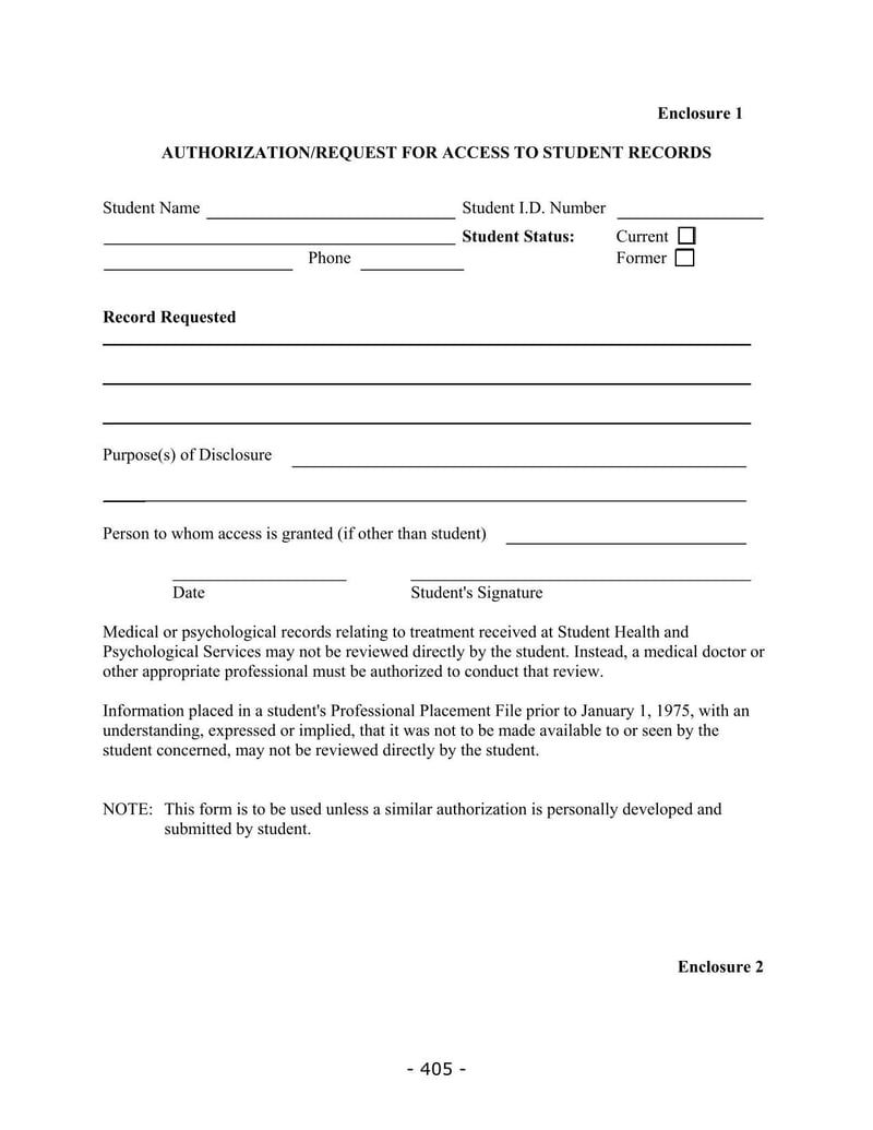 Large thumbnail of Fresno State University Authorization/Request for Access to Student Records