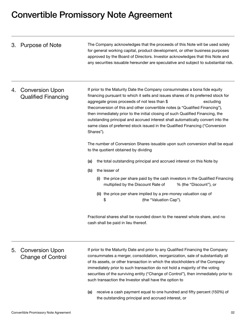 Convertible Note Agreement detailing loan conversion, maturity and financing terms