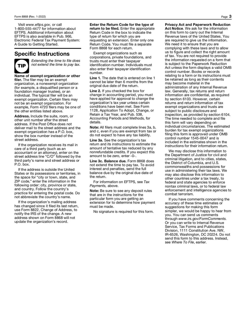 Large thumbnail of Form 8868 - Jan 2022