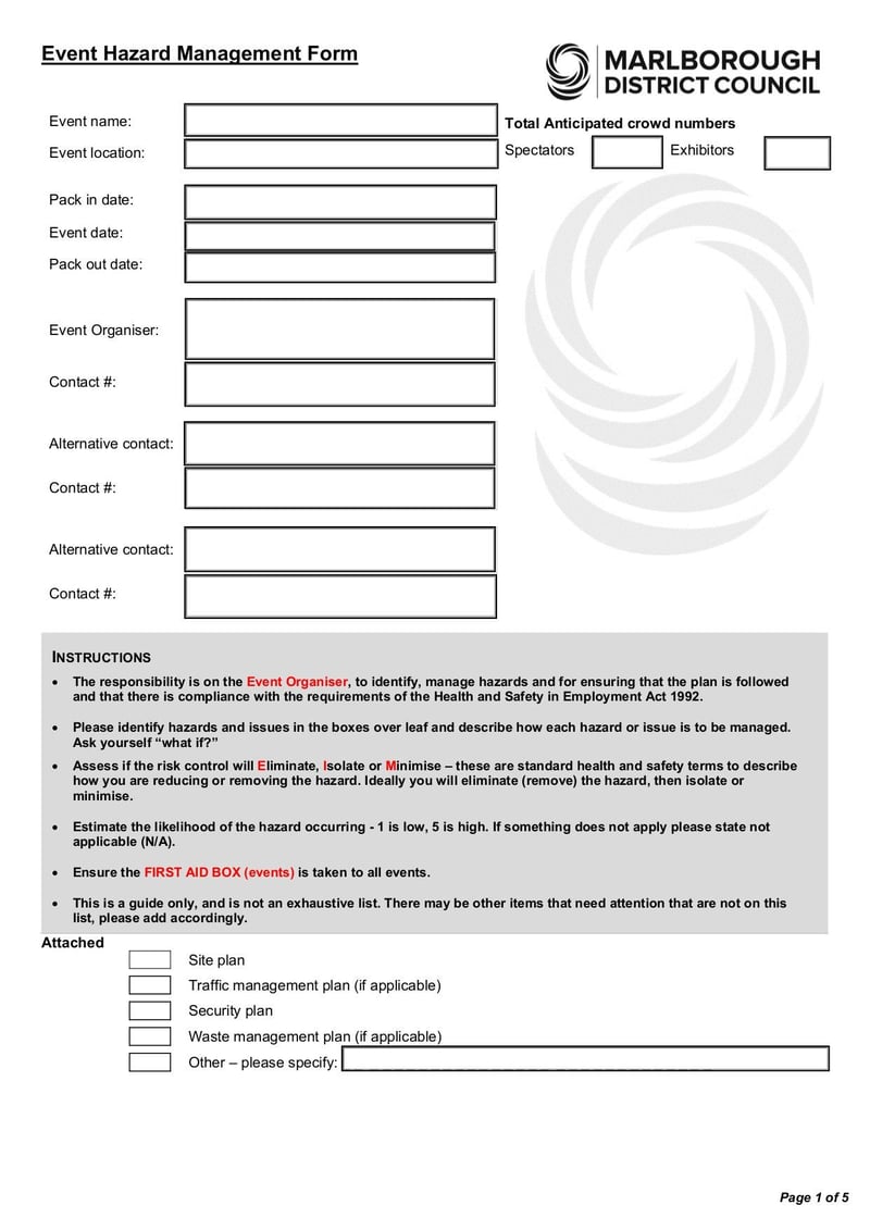 Large thumbnail of Event Hazard Management Form - Aug 2018