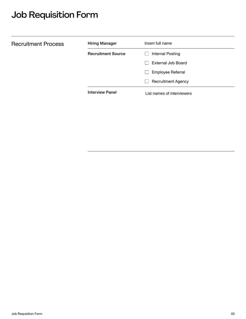 Job Requisition Template for requesting approval to open and fill a job position