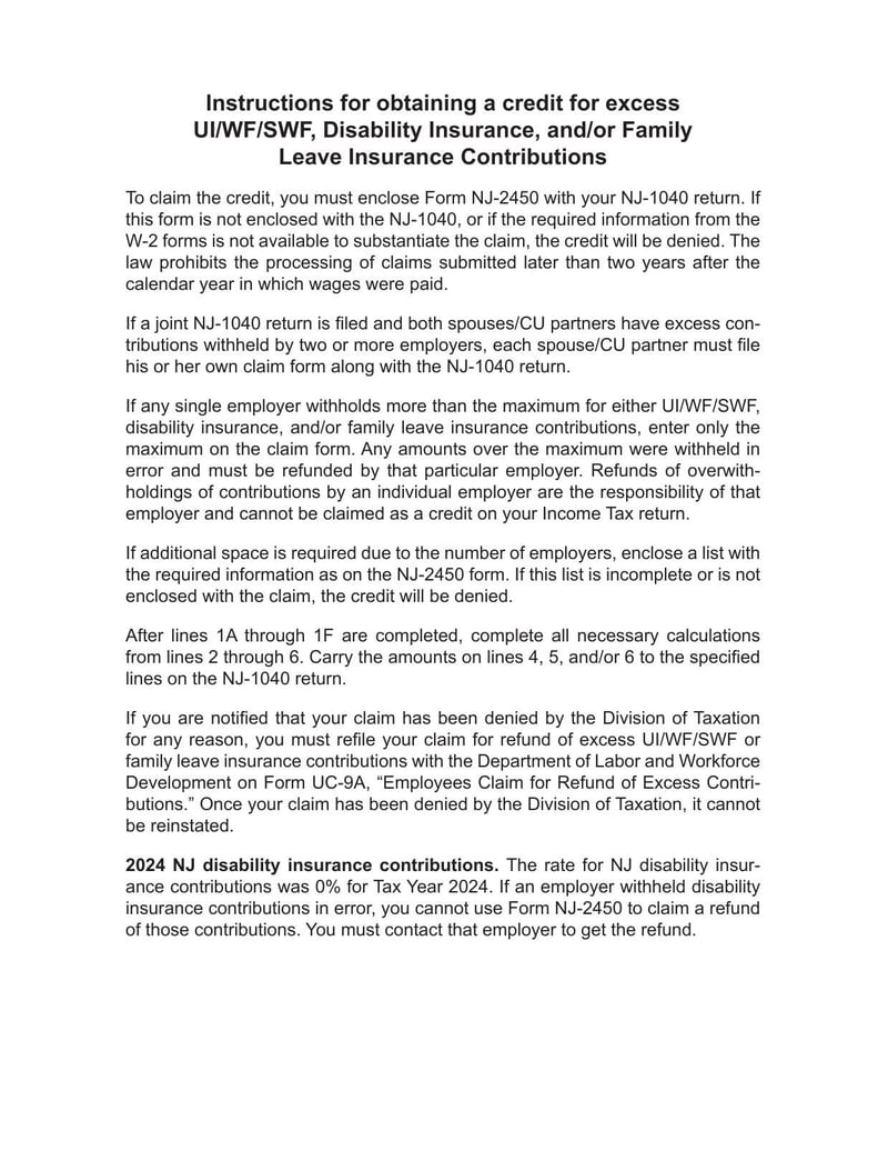 Large thumbnail of Form NJ-2450 - 2024