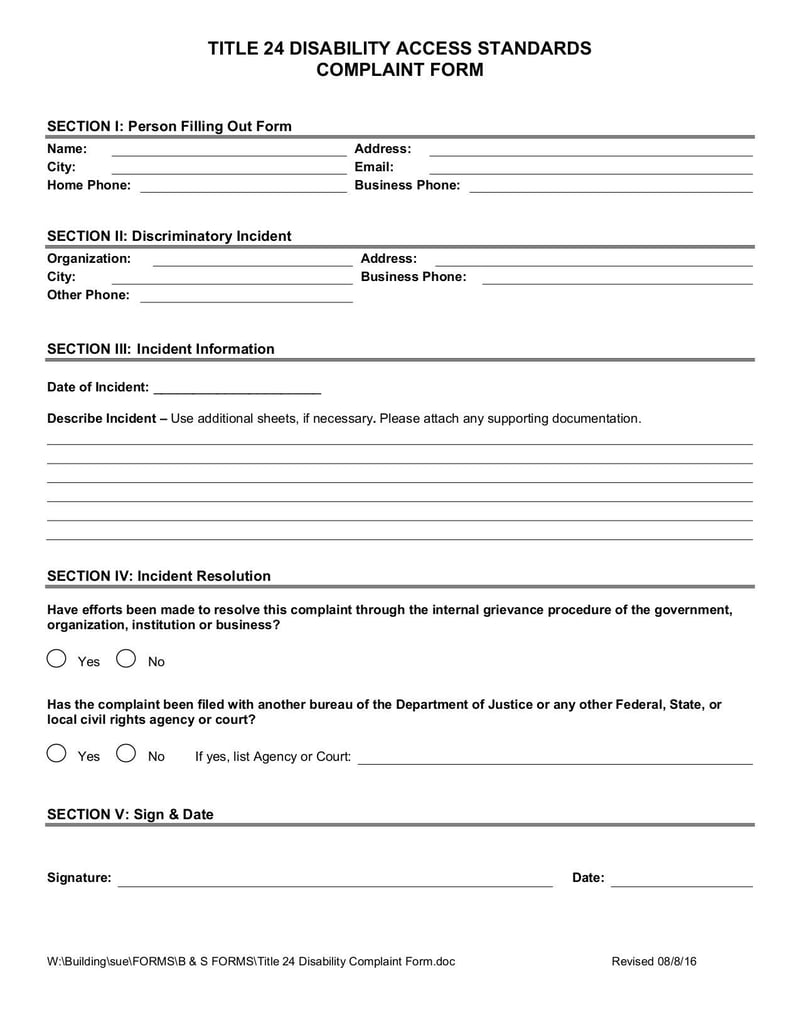 Large thumbnail of Title 24 Disability Access Standards Complaint Form - Aug 2016