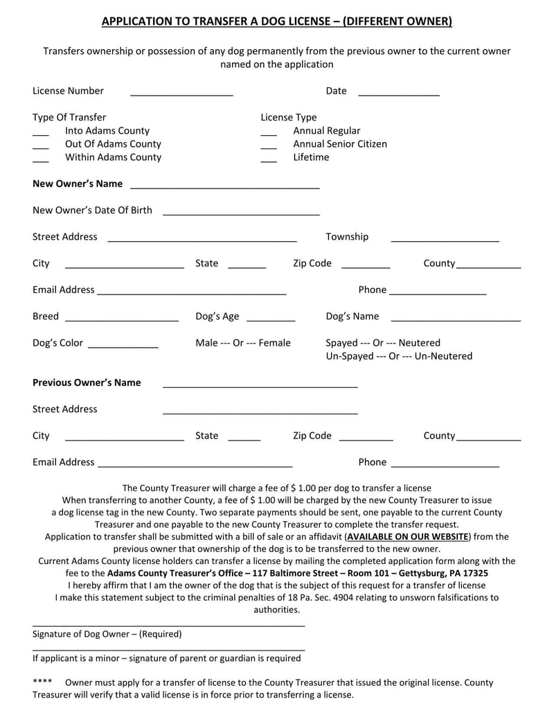 Large thumbnail of Adams Application to Transfer a Dog License (Different Owner)
