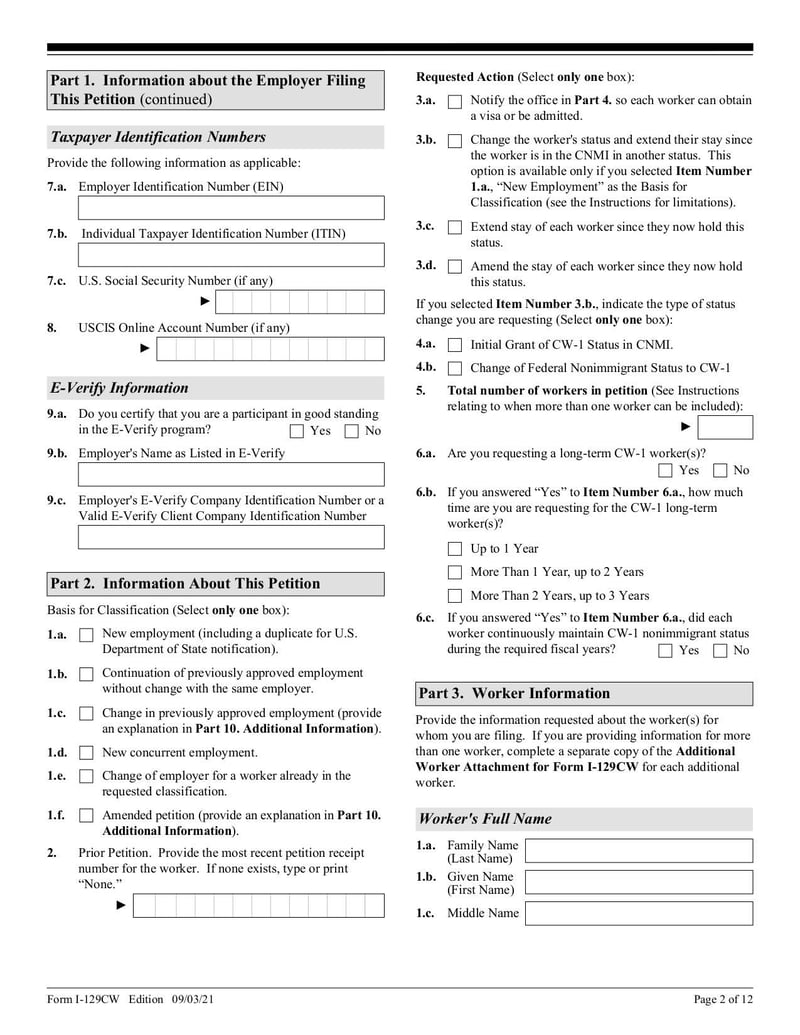 Large thumbnail of Form I-129CW - Sep 2021