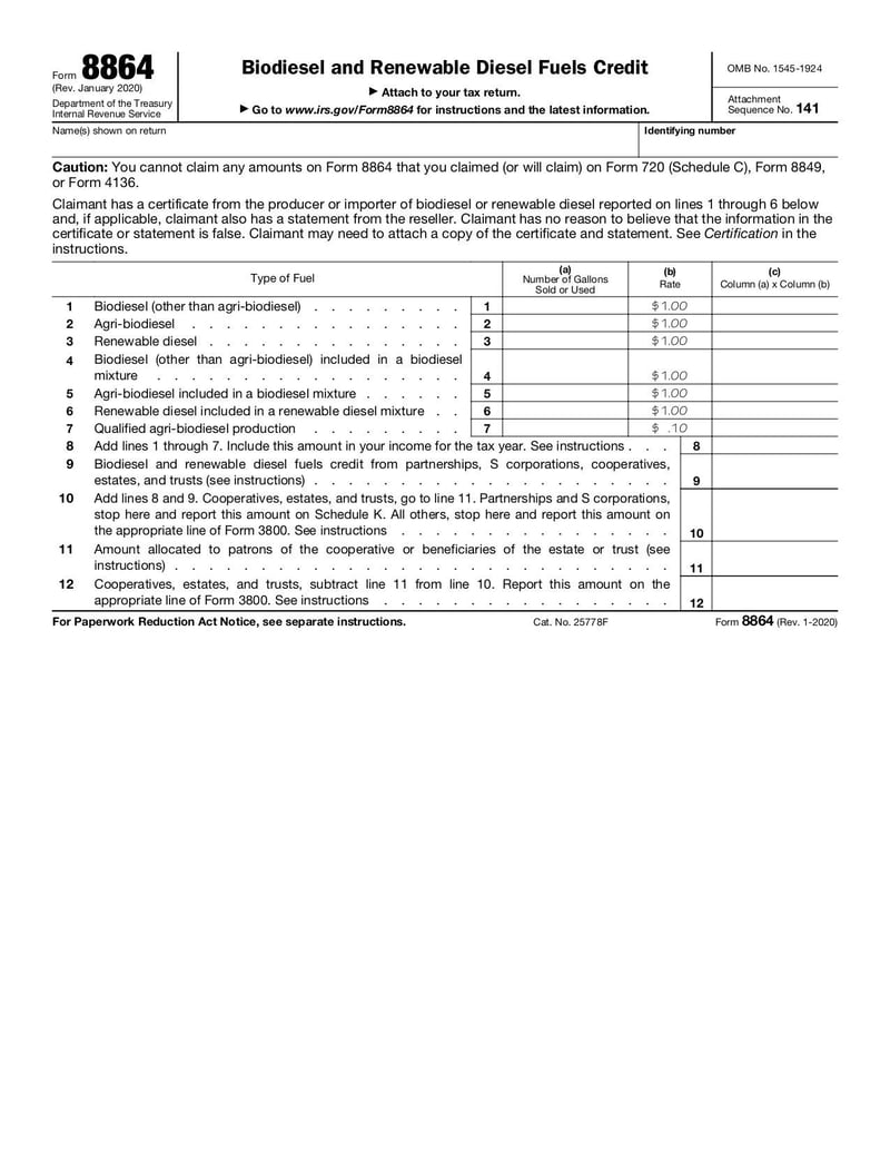 Large thumbnail of Form 8864 - Jan 2020