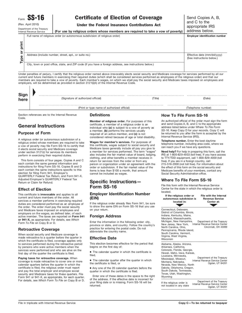 Large thumbnail of Form SS-16 - Apr 2010