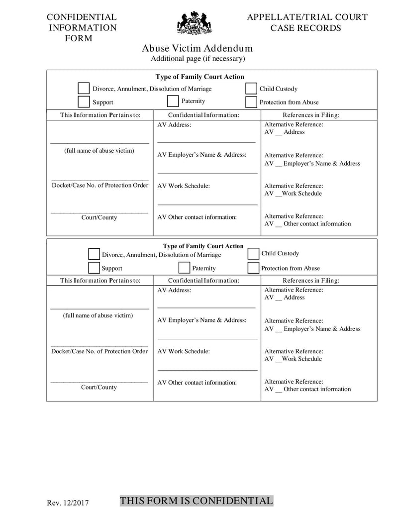 Large thumbnail of Confidential Information Form - Jan 2018