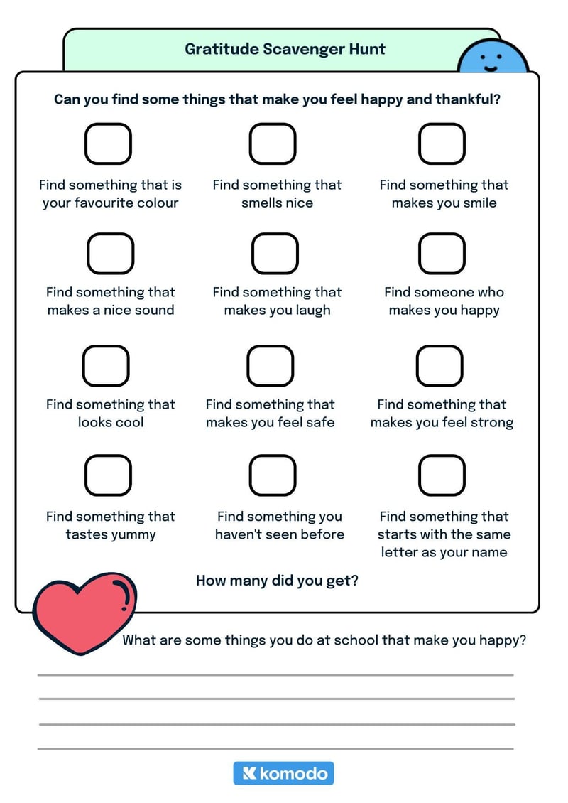 Large thumbnail of Student Gratitude Scavenger Hunt Worksheet