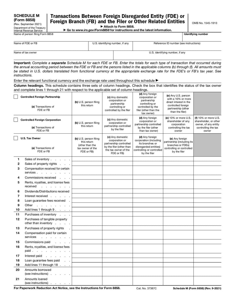 Large thumbnail of Schedule M (Form 8858) - Sep 2021