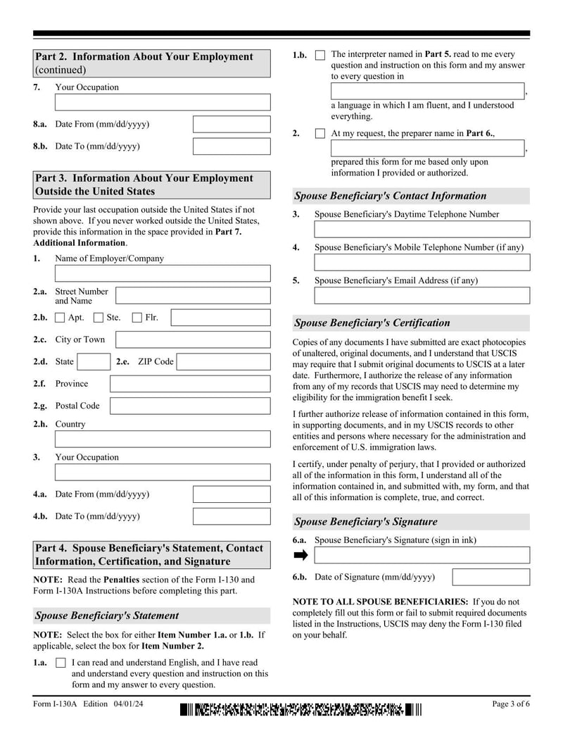 Large thumbnail of Form I-130A - 2024